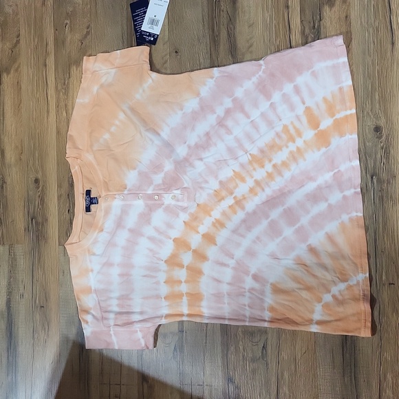 CHAPS NWT Orange Tie Dye Short Sleeve Cotton Modal Henley Shirt - Picture 9 of 10